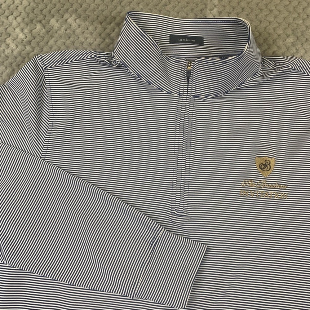 Turtleson Mens Medium 1/4 Zip Pullover Navy White Striped Broadmoor Invitation